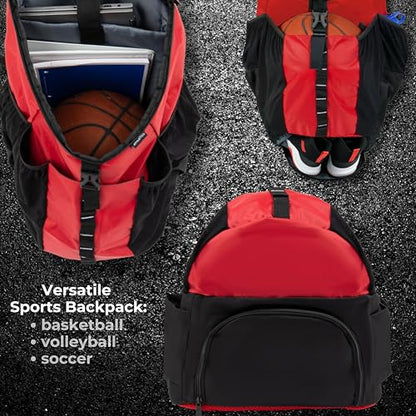 Athletico Basketball Bag - Large Basketball Backpack for Men & Women - Volleyball & Soccer - color: Red