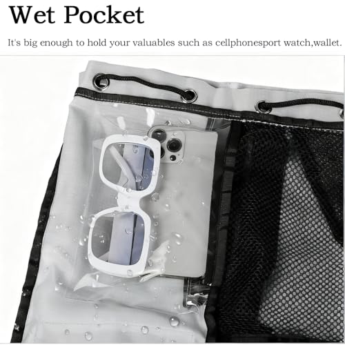 Mesh Drawstring Beach Backpack with Waterproof Wet Pocket Lightweight Swim Bag for Swimming Gym Workout for Men Women Light Grey