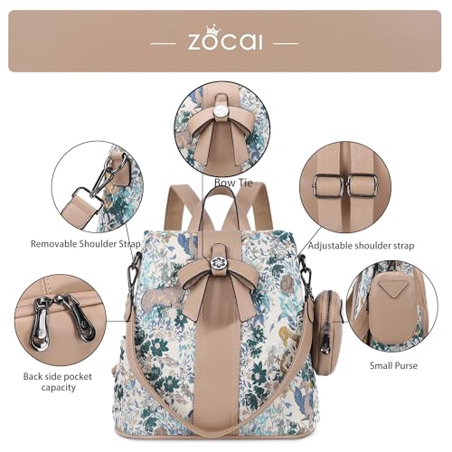 ZOCAI Backpack Purse for Women Fashion Backpack Purses PU Leather Daypacks Anti-Theft Shoulder Bag Satchel Purse - color: X-forest Life-apricot