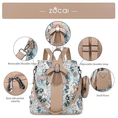 ZOCAI Backpack Purse for Women Fashion Backpack Purses PU Leather Daypacks Anti-Theft Shoulder Bag Satchel Purse - color: X-forest Life-apricot