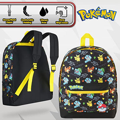 Pokemon Backpack for Kids Teens Boys Girls, Pikachu Anime Backpacks, Bag for Daycare Sports Vacation Travel, School Gift (Black AOP) - color: Black Aop