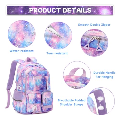 PIG PIG GIRL Backpack for Girls 3pcs Set Kids Backpack with Lunch Box Students Kawaii Book Bag for Elementary Primary Middle School Bags - Ita Backpack - Galaxy - color: Purple Galaxy