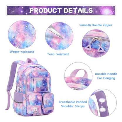 PIG PIG GIRL Backpack for Girls 3pcs Set Kids Backpack with Lunch Box Students Kawaii Book Bag for Elementary Primary Middle School Bags - Ita Backpack - Galaxy - color: Purple Galaxy