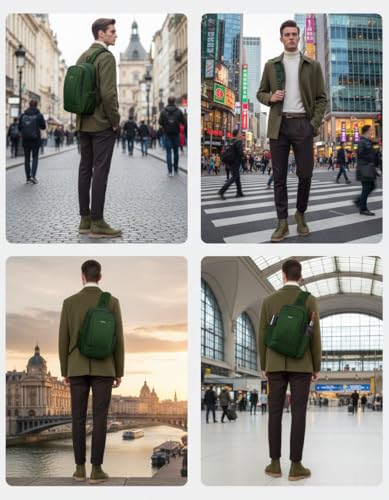 ECOHUB Anti-Theft Crossbody Bag Men Women, RFID Blocking Lightweight Sling Backpack Eco-Friendly with 9 Pockets Sturdy SBS Zippers Water Resistant for Travel Work Hiking Outdoor, Army Green - color: Army Green
