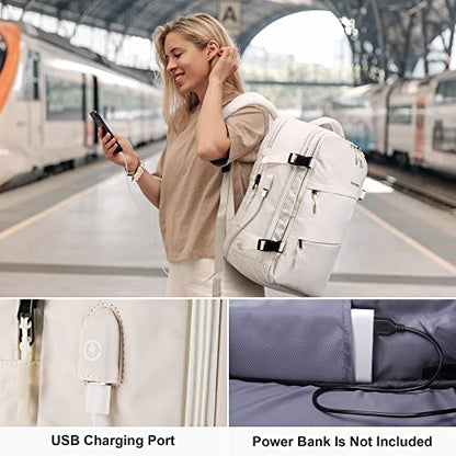 HOMIEE Travel Laptop Backpack for Men Women, Personal Item Carry On Bag, Dry Wet Separation, Weekender Business Hiking Camping College Bag, Mochila de Viaje, Beige - color: Beige, size: X-Large