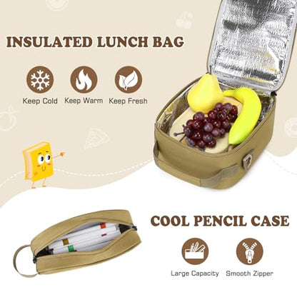 Camo Backpack for Boys, Tactical Boys Backpack with Lunch Box Pencil Case, Kids Backpacks with USB Charging Port, Military Army School Bookbag for Teen Boy Elementary Middle High School Camp - color: Brown