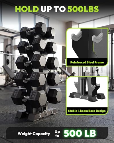 HANDBODE A-Frame Dumbbell Rack Heavy Duty Weight Stand for Dumbbells, Space-Saving Metal Storage Organizer, Sturdy Dumbbell Holder for Home Gym - style: 350 lb Set (10, 20, 25, 30, 40, 50 lb)*2 & Rack