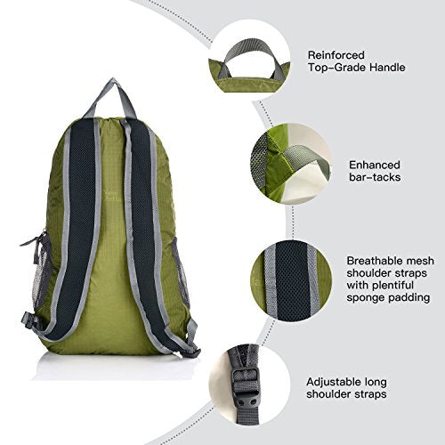 Outlander Packable Handy Lightweight Travel Hiking Backpack Daypack-Green-L - color: Green, size: 33L