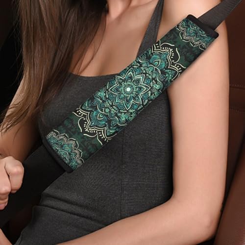 2 Pcs Green Mandala Car Seat Belt Pads for Men Women Trendy Auto Accessories Universal Fit Vehicles SUV Van Shoulder Straps Covers - color: Green Mandala