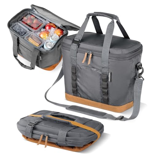 CleverMade Pacifica Collapsible Cooler Bag – Medium Portable Cooler Bag for Travel, Foldable Insulated Cooler for Beach, Picnic & Road Trips, Holds Up to 30 Cans, Leakproof Soft Carry Cooler - Gray - color: Charcoal Gray, size: Medium