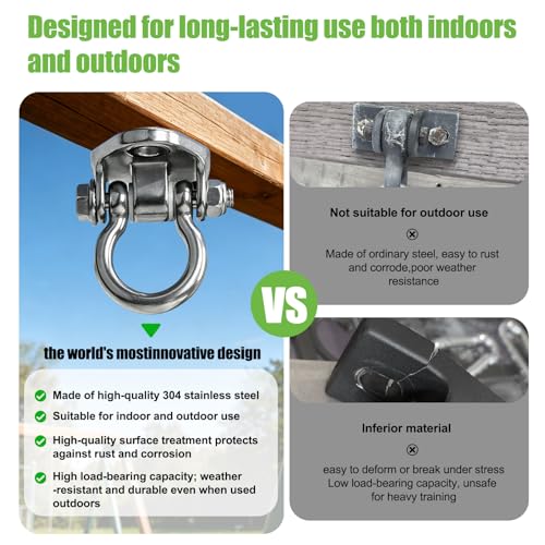 2 Heavy Duty Swing Hangers Stainless Steel 304 Anti-Rust, Innovative Double Security Protection, 2000 lb Capacity 180° Swing, Playground Porch Yoga Seat Trapeze Wooden Sets Indoor Outdoor
