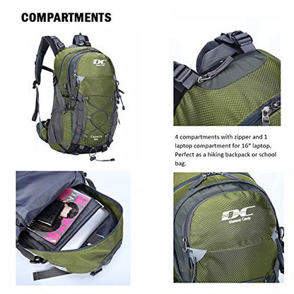 Diamond Candy Waterproof Hiking Backpack for Men and Women, Lightweight Day Pack for Travel Camping | Waterproof - color: Armygreen