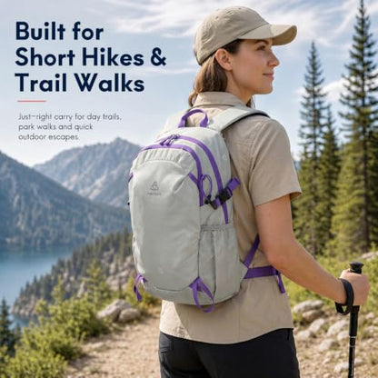 Haimont 15L Lightweight Hiking Daypack, Grey | 1.19 lb Carry, Hydration Sleeve, Trekking Pole Loops, Breathable Back Panel, Whistle - color: Grey