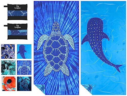 Yongoes 2 Pack Microfiber Lightweight Thin Beach Towel Sand Free Quick Dry Super Absorbent Large Towels for Swimming Pool Yoga Gym Travel Vacation Beach Accessories Essentials Turtle Whale Shark - color: 2 Pack Turtle Whale Shark