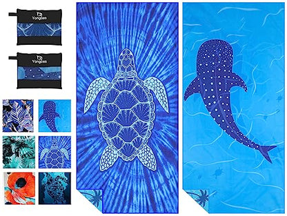 Yongoes 2 Pack Microfiber Lightweight Thin Beach Towel Sand Free Quick Dry Super Absorbent Large Towels for Swimming Pool Yoga Gym Travel Vacation Beach Accessories Essentials Turtle Whale Shark - color: 2 Pack Turtle Whale Shark