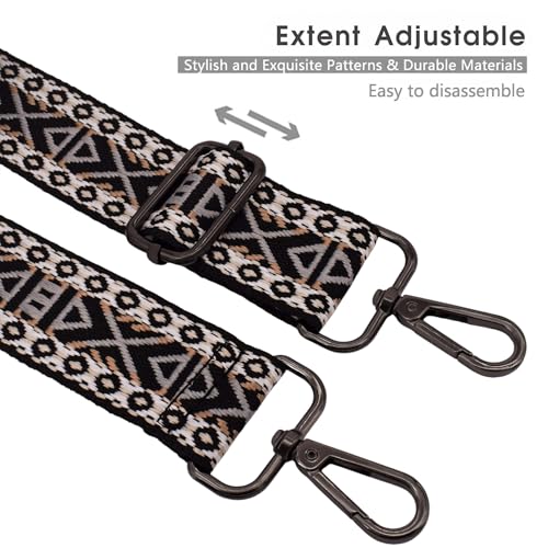 Replacement Purse Strap Shoulder Strap Adjustable Crossbody Strap for Women Crossbody Wide Shoulder Bag - color: Black Diamond-Black Metal