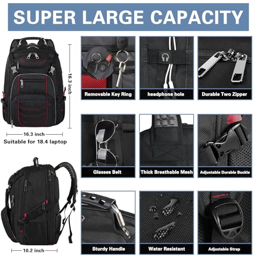 SINVICKO 18.4 Laptop Backpack for Men, Extra Large Gaming Backbag, TSA Friendly Big Capacity Heavy Duty Travel Computer Bag RFID Anti-theft Pocket Backbag,21.2 * 15.5 * 11.5inch Red - color: Rfid 18.4 Inch Red