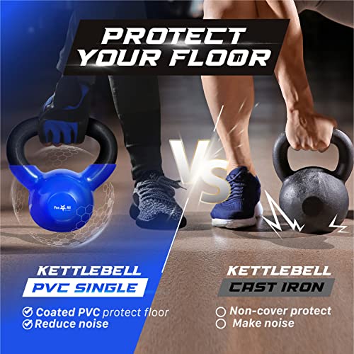 Yes4All Kettlebell, 5-100 LB Vinyl Coated Cast Iron Strength Training Kettlebells for Home Gym Exercises, Fitness, Full Body Workout Equipment, Push Ups, and Grip Strength - color: K. 50LB - Dark Blue, style: Vinyl Coated