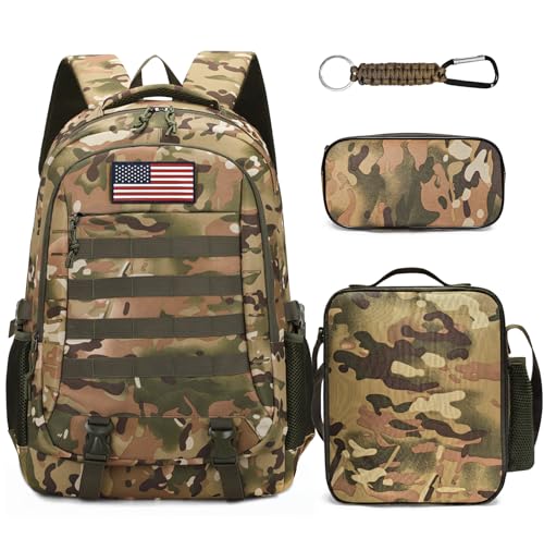 Camo Backpack for Boys backpack for 19'' Students Bookbag for Boy Bookbag and Lunch Box Pencil Case 3 in 1 Set School Bags Children Kids Teens Elementary Middle High School Outdoor Camping - color: Camo Backpack Set 1