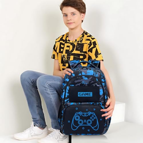 Glow in The Dark Backpack for Boys - 3pcs Game Boys Backpack for Kids Children Teens Elementary Middle School - 17″ Gamer Bookbag Travel Back Pack for Age 6-18 - color: Game001-backpack Set