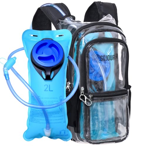Sojourner Hydration Pack, Hydration Backpack - Water Backpack with 2l Hydration Bladder, Festival Essential - Rave Hydration Pack Hydropack Hydro for Hiking, Running, Biking, Festival Gear - color: Clear Transparent