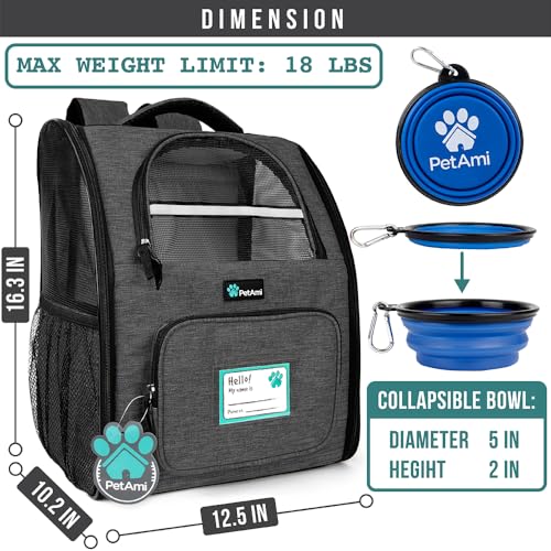 PetAmi Dog Backpack Carrier for Small Medium Dogs Large Cats up to 18 lbs, 2 Side Entry, Structured No-Collapse Frame, Airline Approved Ventilated Pet Backpack for Hiking Camping Travel, Charcoal - color: Charcoal