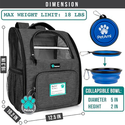PetAmi Dog Backpack Carrier for Small Medium Dogs Large Cats up to 18 lbs, 2 Side Entry, Structured No-Collapse Frame, Airline Approved Ventilated Pet Backpack for Hiking Camping Travel, Charcoal - color: Charcoal