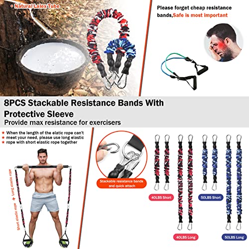 DASKING Portable Home Gym Resistance Band Set With8 Anti-Break Bands, Detachable 500LBS Pilates Bar, Full Body Workout Equipment w/Ankle Straps & Door Anchor - style: Black