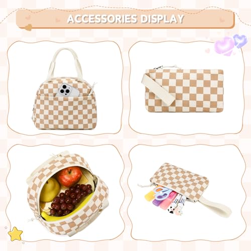 MUSEVOS Girls Backpack with Lunch Bag, Elementary Middle School Backpack, Large Capacity Kids Bookbag 3 Pcs Set - color: Khaki-3pcs-set