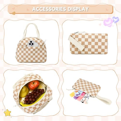MUSEVOS Girls Backpack with Lunch Bag, Elementary Middle School Backpack, Large Capacity Kids Bookbag 3 Pcs Set - color: Khaki-3pcs-set