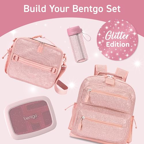 Bentgo Kids Water Bottle - Leak-Proof, Durable Tritan PFAS- & BPA-Free 15 fl oz, Kids/Toddlers Ages 3+ for School & Sports; Bite & Sip Spout, Carrying Handle, Dishwasher Safe (Petal Pink - Glitter) - color: Petal Pink