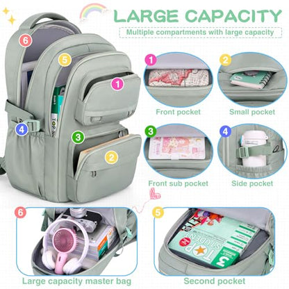 KBTYE School Backpack for Kids Girls Cute Travel Backapck for College Women Men Casual Laptop Bookbag for Teen Student(Green) - color: Green