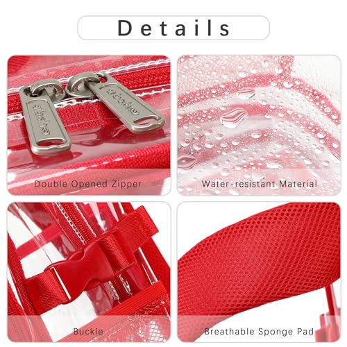 abshoo Large Heavy Duty Clear Backpack For School Bookbag Transparent Multi Pocket Backpacks (Red) - color: Red