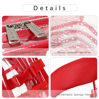abshoo Large Heavy Duty Clear Backpack For School Bookbag Transparent Multi Pocket Backpacks (Red) - color: Red