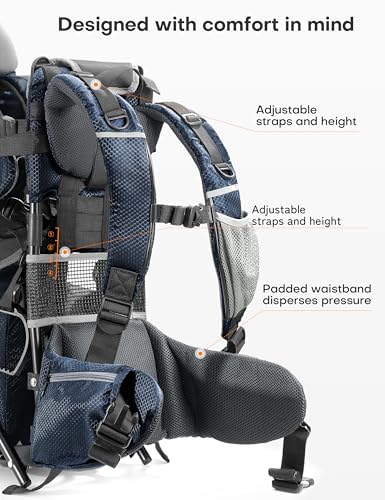 besrey Baby Backpack Carrier, Toddler Hiking Backpack with Safety 3-Height Seat, Adjustable Straps&Waist Belt, Foldable Frame Lightweight Large Capacity Child Carrier for Hiking (Blue) - color: Blue