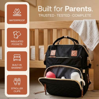 SNUGGY BABY Diaper Bag with Changing Station, Diaper Backpack with Changing Pad, Portable Diaper Organizer, Insulated Bottle Holders, Large Capacity, Water-Resistant Travel Bag (Black) - color: Black