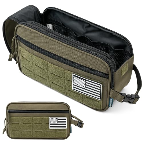 PAVILIA Tactical Toiletry Bag for Men, Water Resistant Molle Military Dopp Kit, Travel Hygiene Organizer with Wet Dry Storage for Shaving, Grooming, Gym and Camping, Olive - color: Olive, size: Large