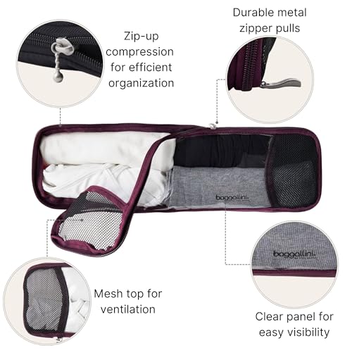 Baggallini Long Compression Cube - Lightweight Compression Packing Cube for Travel - color: Mulberry