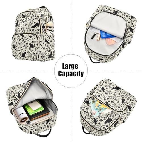 Women Fashion Backpack Purse Flowers Cat Rucksack, M - color: Color 01, size: Medium