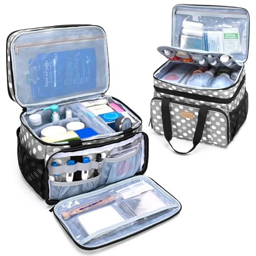 LUXJA 2 Layers Medicine Bag with Detachable Divider, Pill Bottle Organizer Suitable for Home or Travel Use, Gray Dots - color: Polka Dots