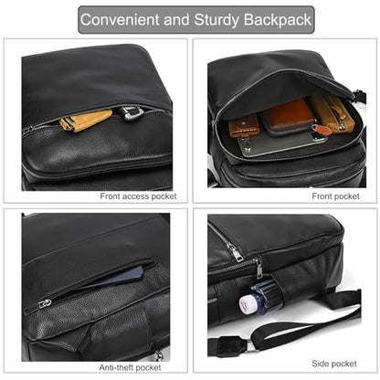 LUUFAN Genuine Leather Shoulder Bag for Men Casual Backpack Slim Daypack Laptop Rucksack Business Travel Outdoor Bag - color: 8017h-black