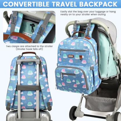 Diaper Bag Backpack, Large Baby Nappy Bags with Portable Changing Pad for Boys and GirlsMultifunction Travel Baby Bag for Moms Dads, Shower Gifts Waterproof and Stylish - color: Blue