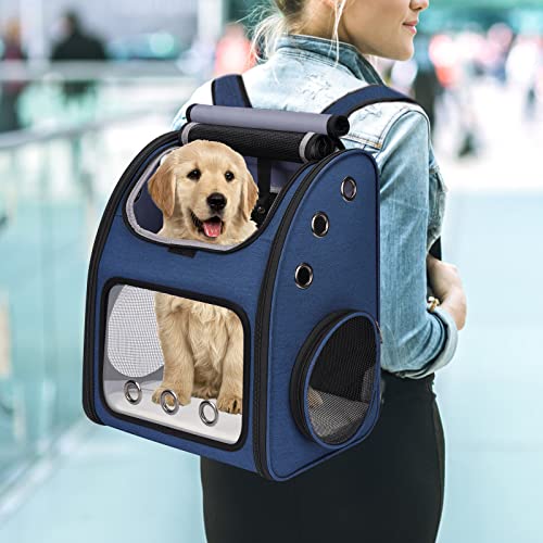 Expandable Cat Carrier Backpack,Large Space,Airline Approved,18 lbs | Portable Pet Carrier Backpack with Super Ventilated, Ideal for Traveling/Hiking /Camping/ Vet, Blue - color: Blue-Standard