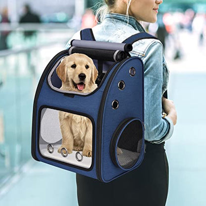 Expandable Cat Carrier Backpack,Large Space,Airline Approved,18 lbs | Portable Pet Carrier Backpack with Super Ventilated, Ideal for Traveling/Hiking /Camping/ Vet, Blue - color: Blue-Standard