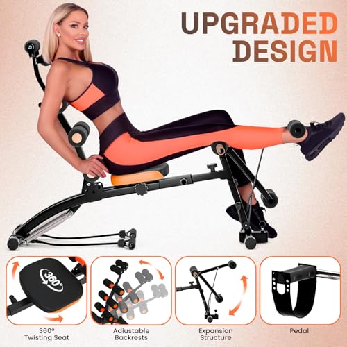 Multi-Function Ab Workout Bench with Resistance Bands and Preacher Curl Pad, Adjustable Ab Crunch Machine, Foldable Sit-Up Bench for Home Gym Strength Training and Leg Extension