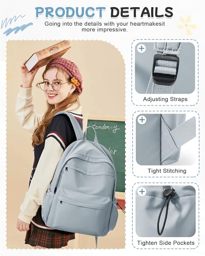 BJLFS Light Blue Backpack for School Women Girls, Waterproof Bookbag Cute High School Backpacks for Men Teen Boys, Lightweight Travel College Backpack Mochilas Escolares para Casual Daypack Rucksack - color: Light Blue