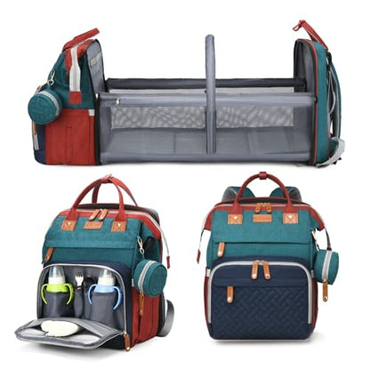 Jeryswet Baby Diaper Bags with Changing Station, Waterproof Large Capacity Diaper Bag Backpack for Moms Dads with USB Charging Port and Stroller Straps, Baby Shower Gifts, RGB - color: Green-blue-red