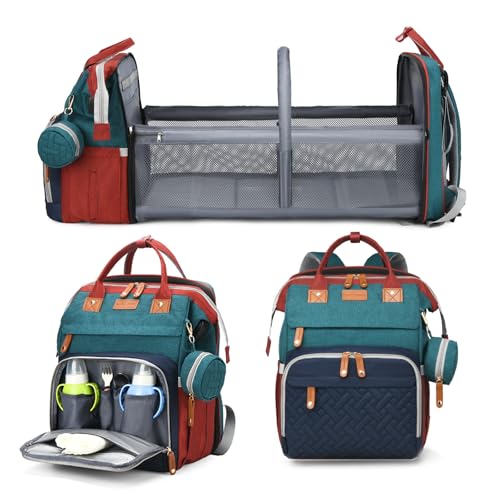 Jeryswet Baby Diaper Bags with Changing Station, Waterproof Large Capacity Diaper Bag Backpack for Moms Dads with USB Charging Port and Stroller Straps, Baby Shower Gifts, RGB - color: Green-blue-red