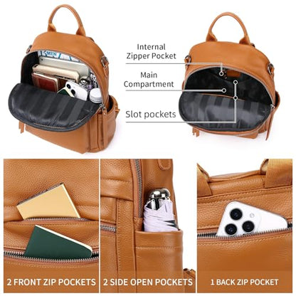 Genuine Leather Backpack Purse For Women | Real Soft Leather, Convertible, Ladies Daypack Shoulder Bag, Orange Brown - color: Orange Brown