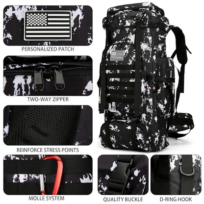 Hiking Backpack for Men 70L/100L Camping Backpack Military Rucksack Molle 3 Days Assault Pack for Climbing | Camping Backpack - color: 100l-blackwhite-lighting